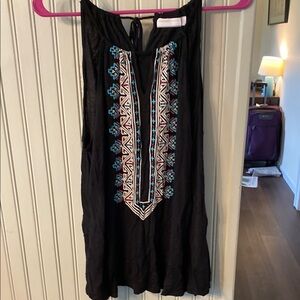 Black Sleeveless Dress with Blue Embroidery